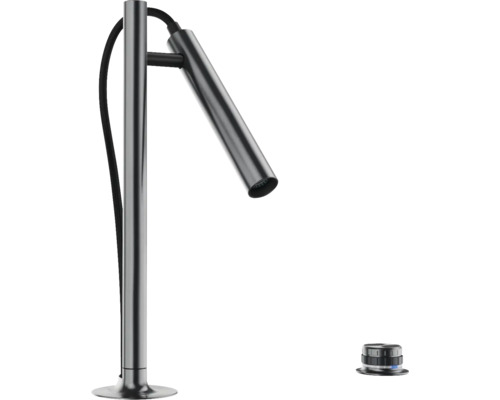 Spültischarmatur mit schwenkbarem Auslauf und Bedienknopf