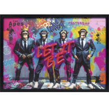 Gerahmtes Wandbild mit vier Affen in Anzügen vor Graffiti-Hintergrund