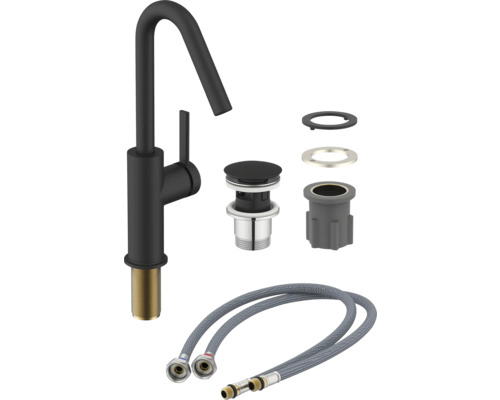 Waschtischarmatur in matter Ausführung mit Zubehör