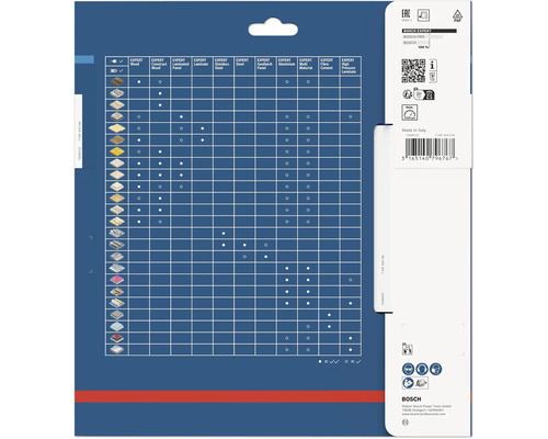 Tableau d'application des lames de scie Bosch Expert pour différents matériaux