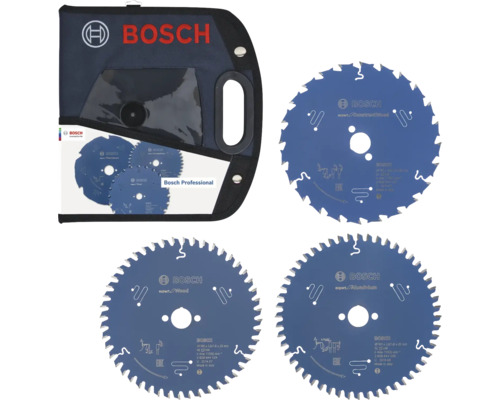 Set de lames de scie circulaire Bosch Professional Expert pour bois, bois de construction et aluminium avec sacoche.