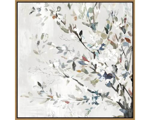 Abstraktes Gemälde mit floralem Motiv in einem Holzrahmen