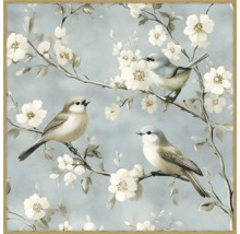 Peinture avec oiseaux et branches de fleurs encadrée