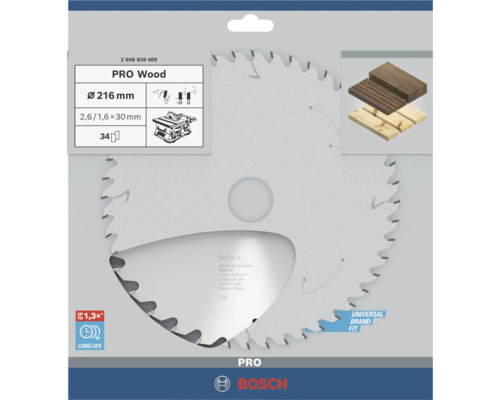 Lame de scie circulaire Bosch Pro Wood, diamètre 216 millimètres