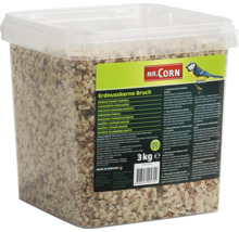 Mr. Corn Erdnusskerne Bruch in durchsichtiger Verpackung mit Produktinformationen und Logo.