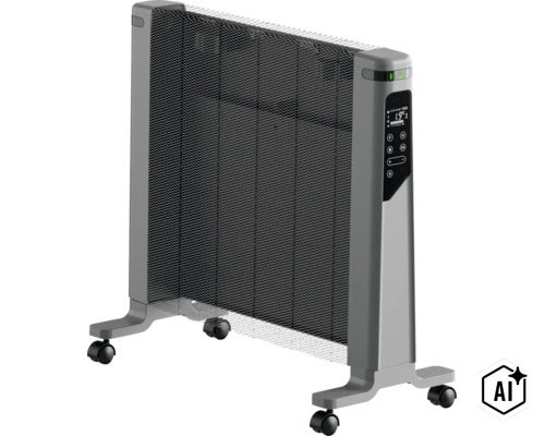 Mobiler Konvektor mit Display und Rollen zur flexiblen Raumbeheizung (Image AI modified or generated)