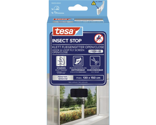 Tesa Insect Stop Klett Fliegengitter Open/Close für Fenster, maximal 130 x 150 cm