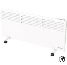 Ein rechteckiger Elektrokonvektor von Sonnenkönig auf Rollen mit Lüftungsschlitzen und integrierter Steuerung für die mobile Raumheizung. (Image AI modified or generated)