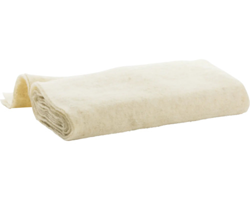 Tapis filtrant enroulé en matériau non tissé blanc.