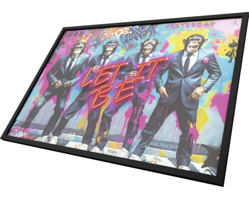 Gerahmtes Poster mit vier Affen in Anzügen und dem Schriftzug Let it be