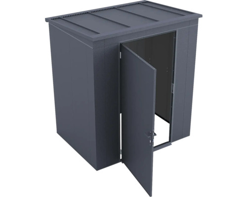 Armoire de jardin en métal avec porte ouverte et toit plat