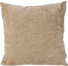 Quadratisches Dekokissen in Beige aus strukturiertem Stoff mit Fischgratmuster.