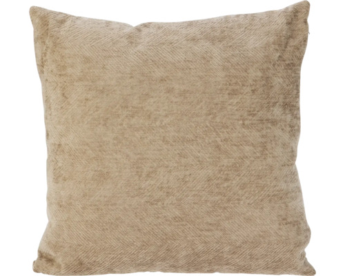 Quadratisches Dekokissen in Beige aus strukturiertem Stoff mit Fischgratmuster.