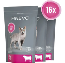 Trois paquets d'aliments pour chats Finevo Sensitive au bœuf, 85 grammes, lot de 16