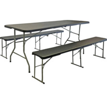 Klappbare Gartentischgarnitur mit einem Tisch und zwei Bänken