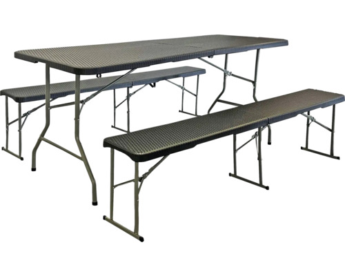 Klappbare Gartentischgarnitur mit einem Tisch und zwei Bänken