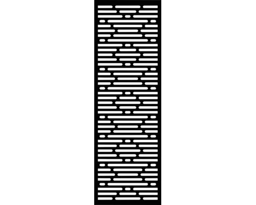 Panneau décoratif rectangulaire noir avec motif à fentes horizontales pour brise-vue extérieur ou intérieur.