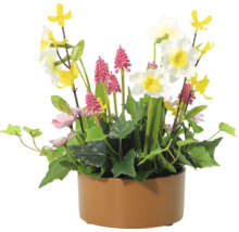 Arrangement mit Kunstblumen im Topf