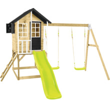 Spielturm mit Rutsche und Schaukel aus Holz
