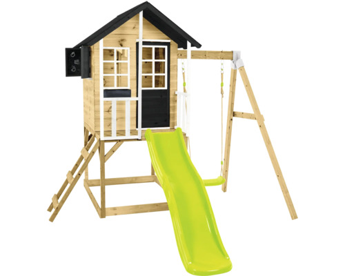 Spielhaus mit Schaukel und Rutsche aus Holz für den Garten