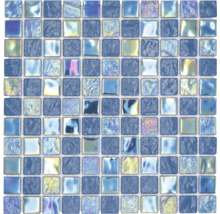 Mosaikfliesenmuster mit quadratischen blauen und goldenen Elementen