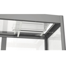 Vue détaillée d'une fenêtre de serre avec mécanisme à ressort