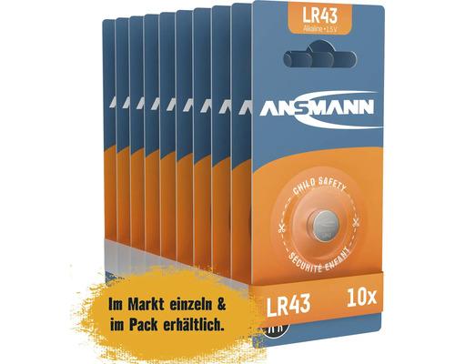 Ansicht von zehn Ansmann LR43 Alkaline Batterien