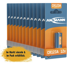 Zwölf Ansmann CR123A Lithium Batterien in einer Packung