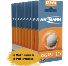 Zehn Ansmann CR2430 Lithium 3 Volt Batterien in einer Verpackung