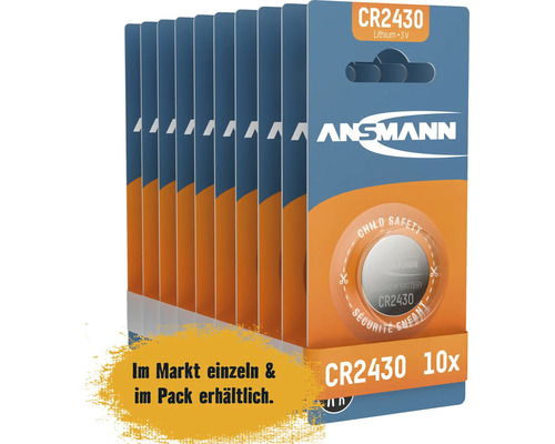Zehn Ansmann CR2430 Lithium 3 Volt Batterien in einer Verpackung