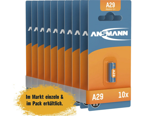 Packung mit zehn A29 Alkaline Batterien von Ansmann mit 9 Volt