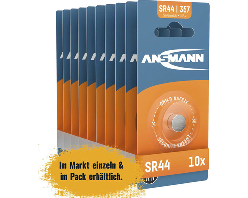 Packung mit zehn SR44 Knopfzellen von Ansmann