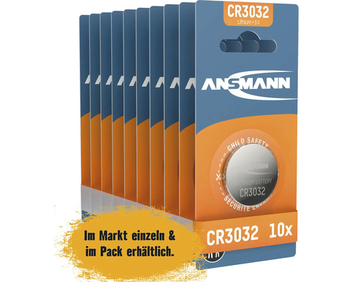 Packung mit zehn Ansmann CR3032 Lithium Batterien mit 3V