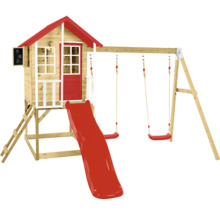 Spielturm mit Rutsche und Schaukel aus Holz