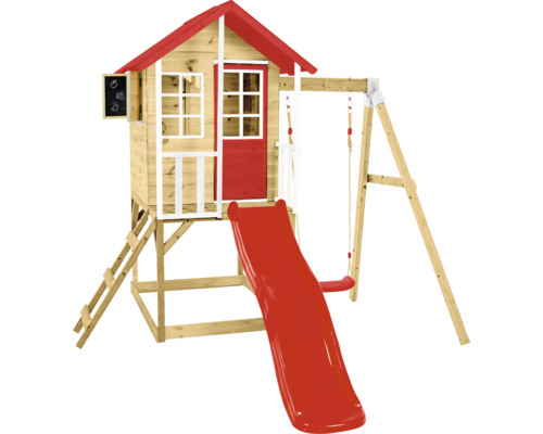 Spielhaus mit Rutsche und Schaukel für den Garten