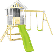 Spielhaus mit Rutsche und Schaukel aus Holz