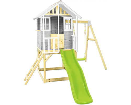 Spielhaus mit Rutsche und Schaukel für den Garten
