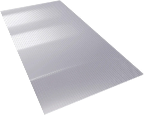 Plaque alvéolaire en polycarbonate avec structure nervurée pour toitures et serres.