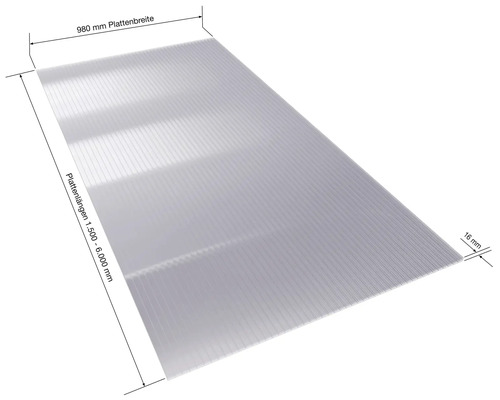Plaque en polycarbonate, 980 millimètres de large, 16 millimètres d'épaisseur, avec une longueur de plaque de 1500 à 6000 millimètres