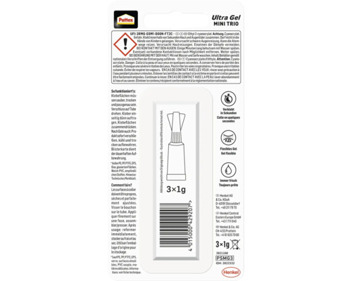 Pattex Ultra Gel Mini Trio, Sekundenkleber