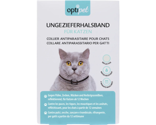 optipet Ungezieferhalsband für Katzen gegen Flöhe, Zecken, Mücken und Milben, reflektierend, wasserabweisend, 4 Monate Schutz.