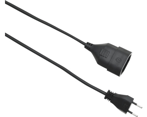 Rallonge noire avec fiche Euro et prise Euro.