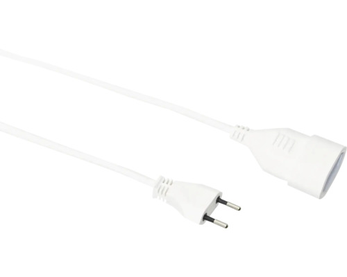 Rallonge blanche avec fiche Euro plate et prise Euro femelle.