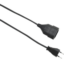 Rallonge noire avec fiche Euro et prise Euro.