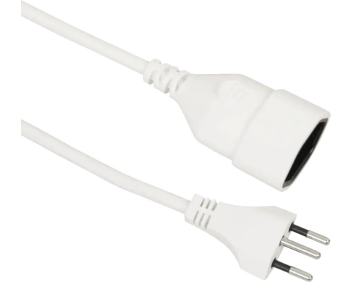 Weißes Verlängerungskabel mit Schweizer Stecker Typ J und Kupplung.