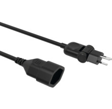 Rallonge noire avec fiche Euro plate et prise femelle.