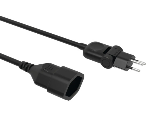 Rallonge noire avec fiche Euro plate et prise femelle.