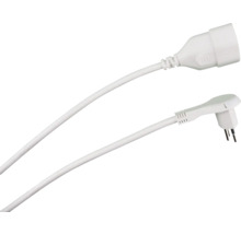 Rallonge blanche avec fiche plate coudée et prise femelle.