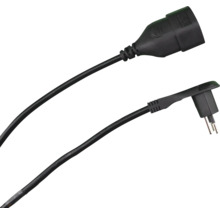 Rallonge noire avec fiche coudée extra-plate et prise femelle.