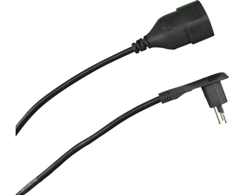 Rallonge noire avec fiche coudée extra-plate et prise femelle.